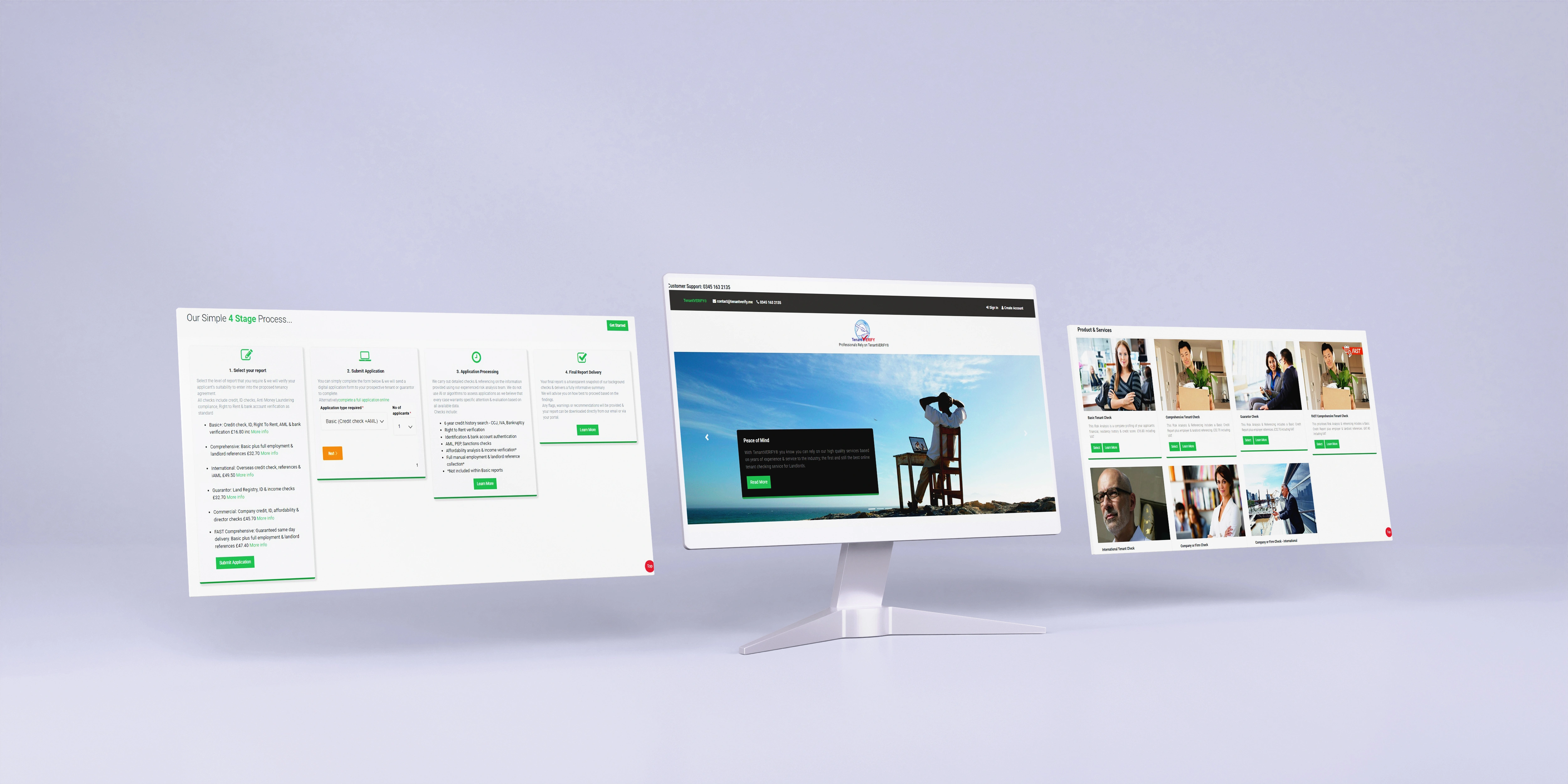 TenantVerify responsive website layout displayed on laptop, tablet, and smartphone